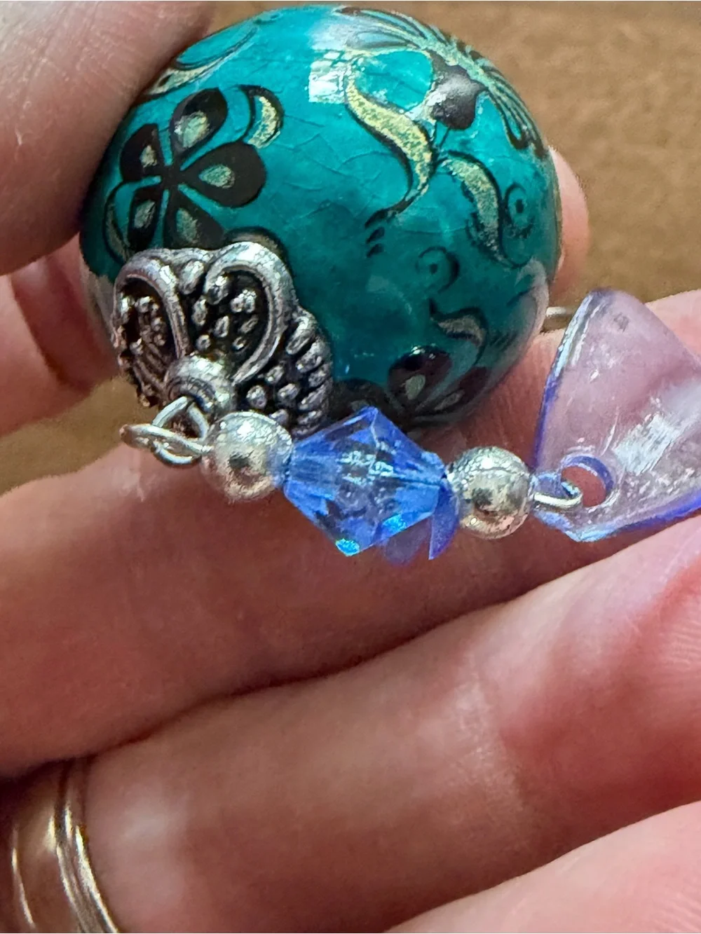 Turkish Design Turquoise Floral Ceramic Orb Keychain